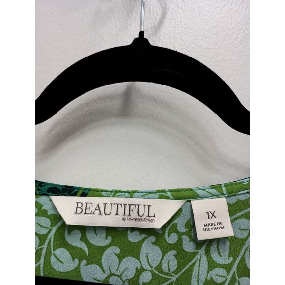 Beautiful By Lawrence Zarian Womens BOHO Blouse Size 1X Green Printed 3/4 Sleeve - Picture 3 of 8